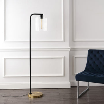 Easton 60.75" Modern Minimalist Metal/Ribbed Glass LED Floor Lamp - JONATHAN Y